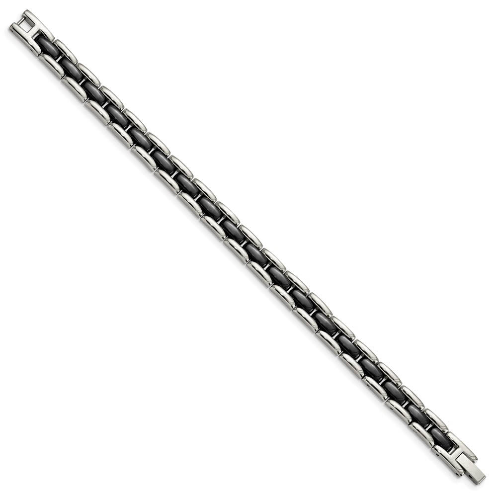 Alternate view of the 8mm Stainless Steel & Black Ceramic Panther Link Bracelet, 8 Inch by The Black Bow Jewelry Co.