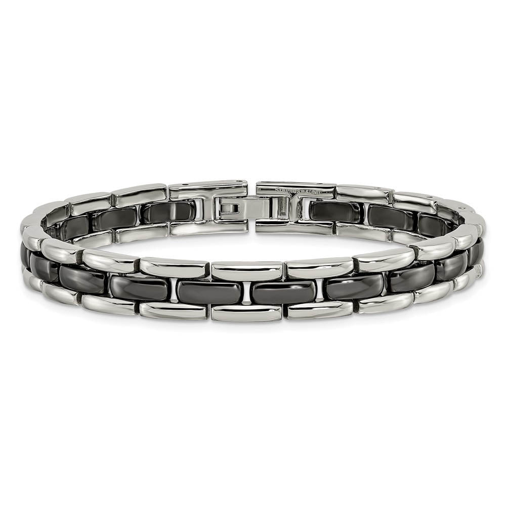 Alternate view of the 8mm Stainless Steel & Black Ceramic Panther Link Bracelet, 8 Inch by The Black Bow Jewelry Co.