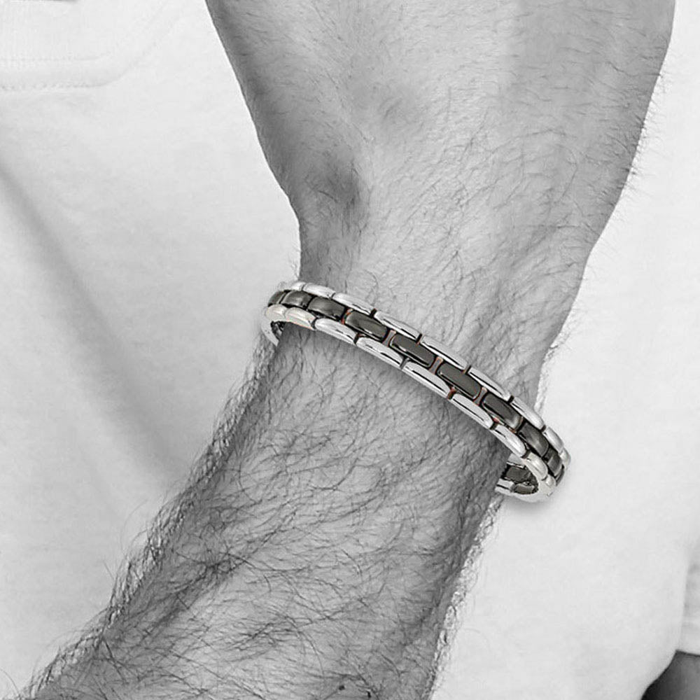 Alternate view of the 8mm Stainless Steel & Black Ceramic Panther Link Bracelet, 8 Inch by The Black Bow Jewelry Co.