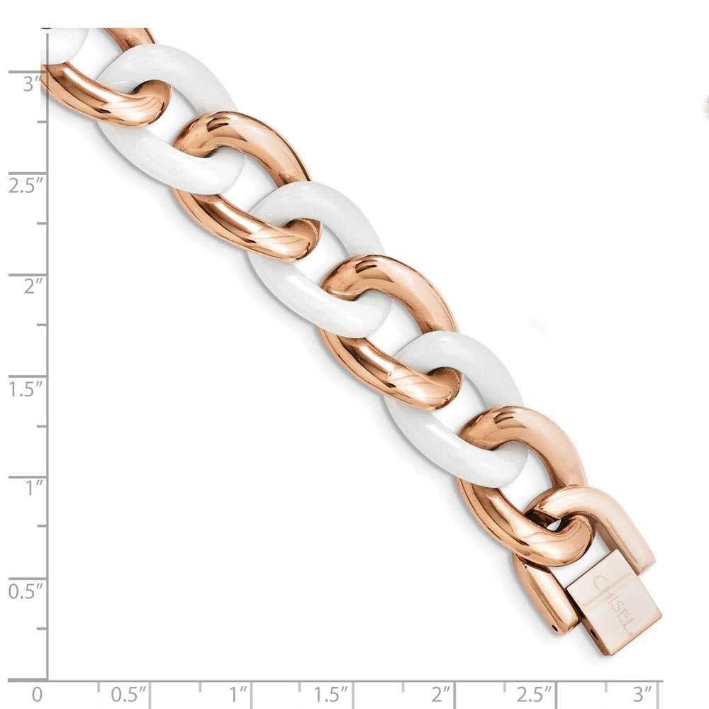 Alternate view of the Rose Tone Stainless Steel & White Ceramic Curb Chain Bracelet, 8.25 In by The Black Bow Jewelry Co.