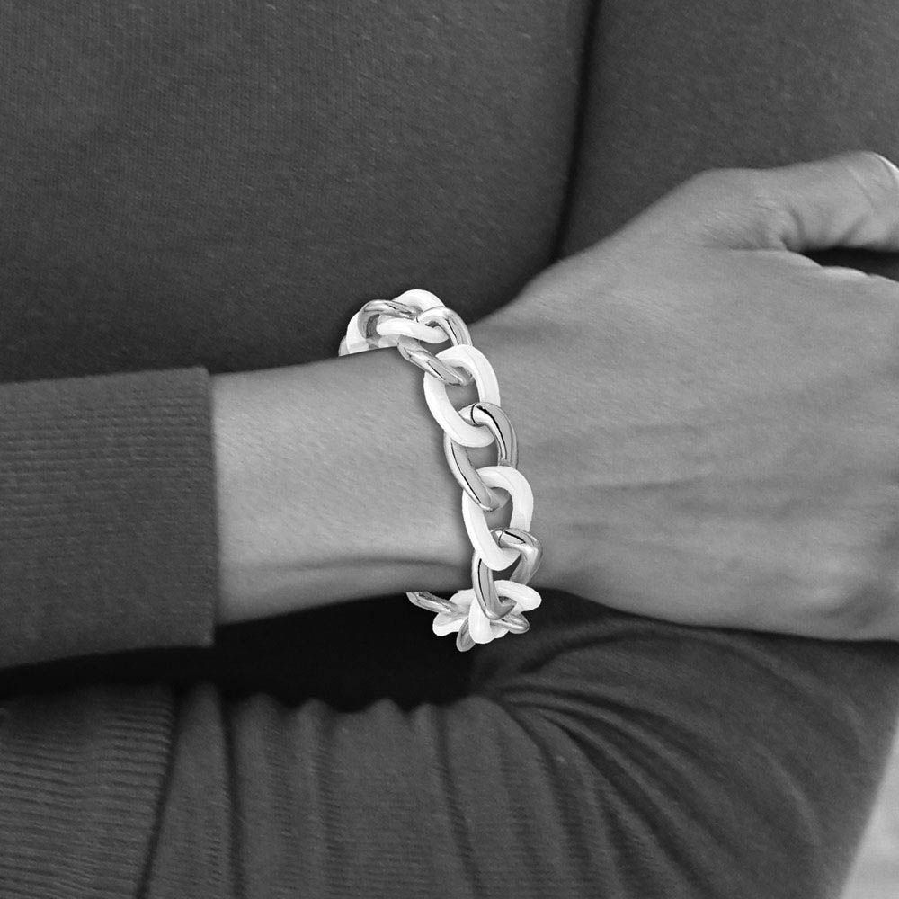 Alternate view of the Stainless Steel & White Ceramic Curb Chain Bracelet, 7.5 to 8.5 Inch by The Black Bow Jewelry Co.