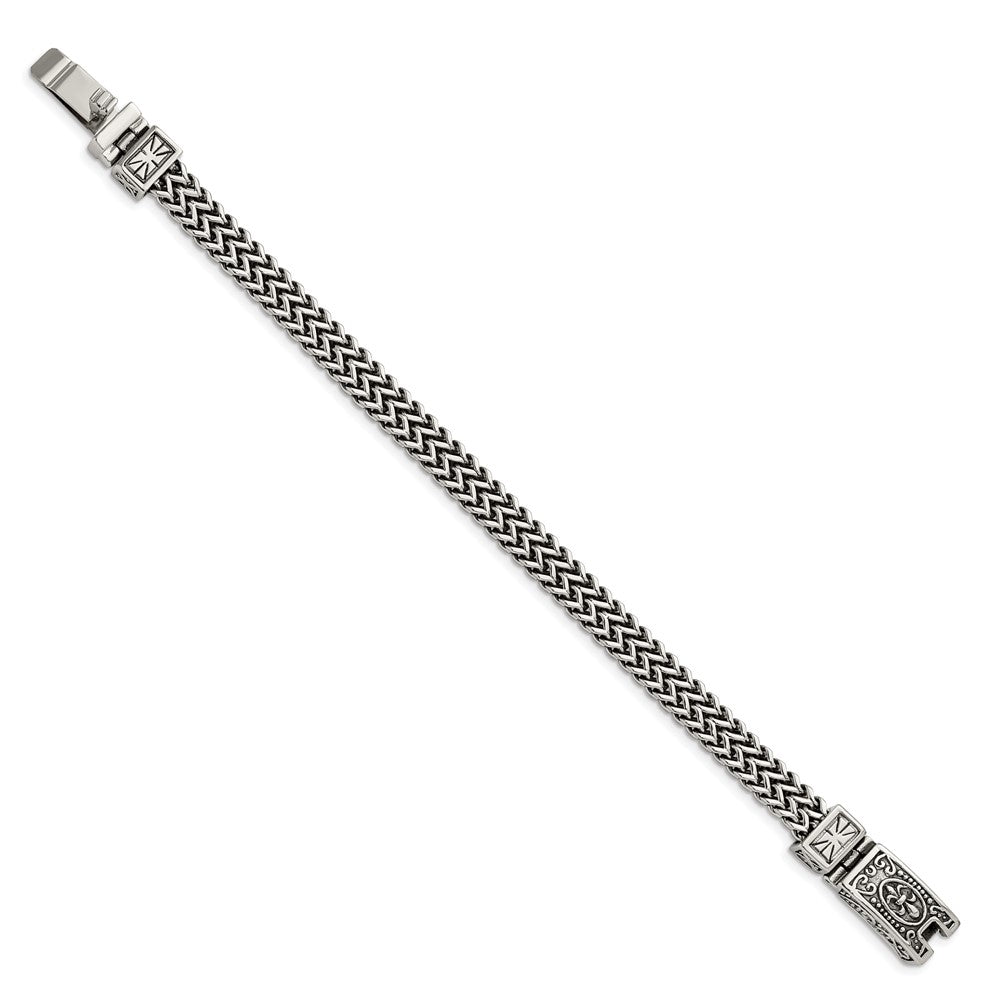 Alternate view of the 8.5mm Stainless Steel Antiqued 2-Strand Franco Chain Bracelet, 8.5 In by The Black Bow Jewelry Co.