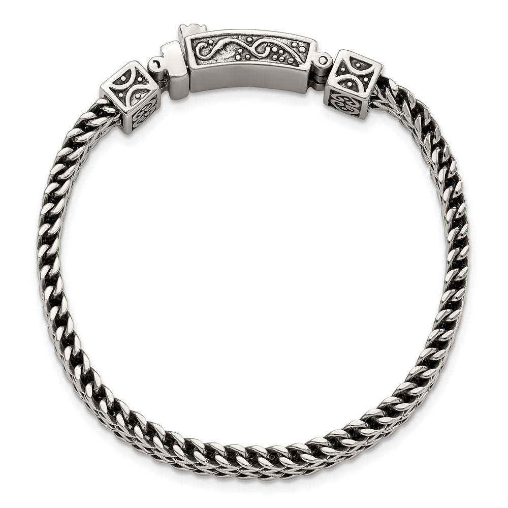 Alternate view of the 8.5mm Stainless Steel Antiqued 2-Strand Franco Chain Bracelet, 8.5 In by The Black Bow Jewelry Co.