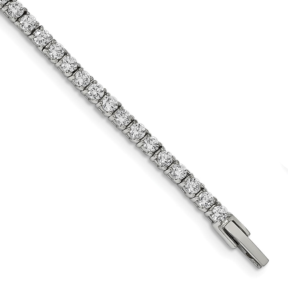 4mm Stainless Steel &amp; CZ Prong Set Tennis Link Bracelet, 7.5 Inch, Item B18792 by The Black Bow Jewelry Co.