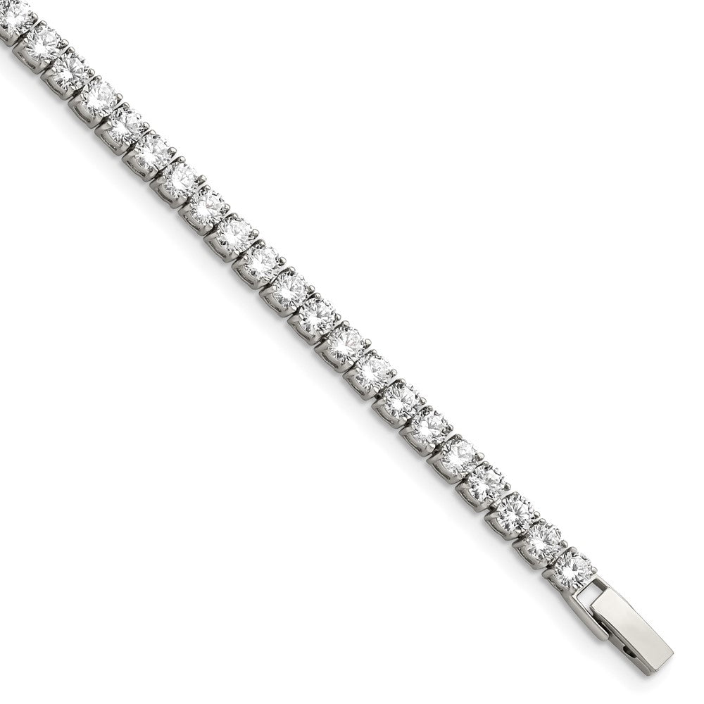 4mm Stainless Steel &amp; White CZ Prong Set Tennis Link Bracelet, 7.5 In, Item B18793 by The Black Bow Jewelry Co.
