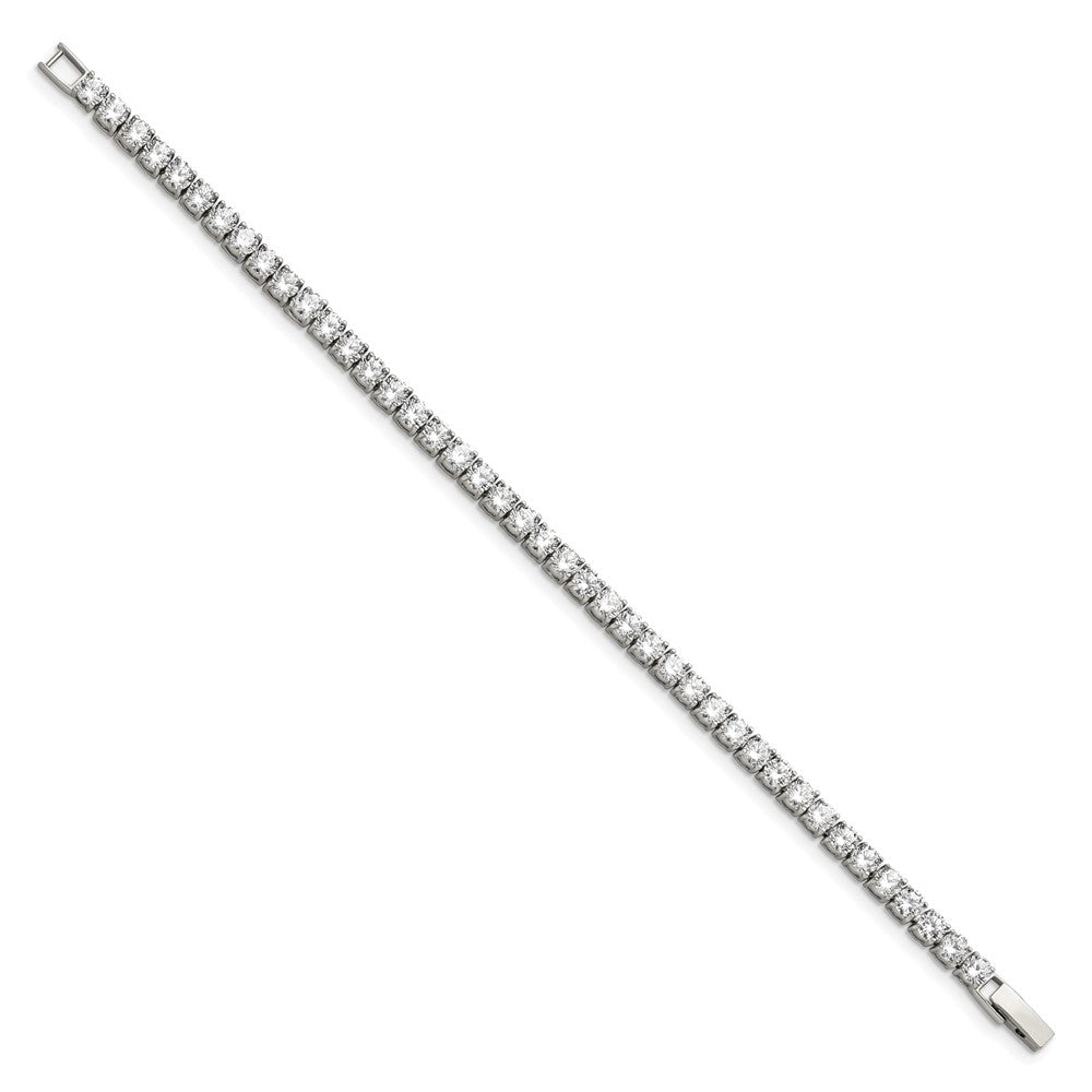 Alternate view of the 4mm Stainless Steel &amp; White CZ Prong Set Tennis Link Bracelet, 7.5 In by The Black Bow Jewelry Co.