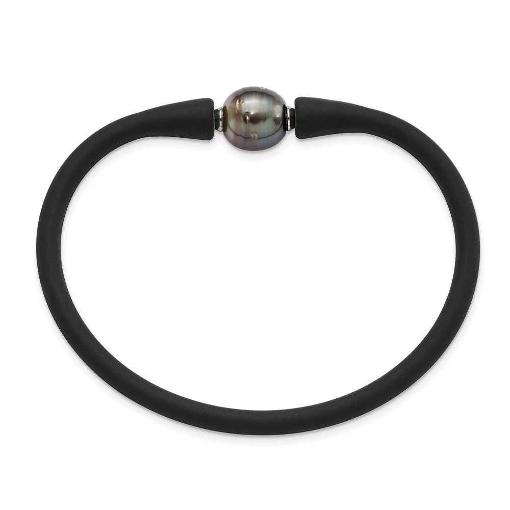 Alternate view of the Stainless Steel, Black Silicone, 10-11mm Black Tahitian Pearl Bracelet by The Black Bow Jewelry Co.