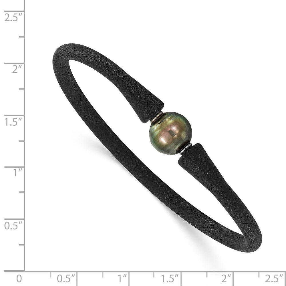 Alternate view of the Stainless Steel, Black Silicone, 10-11mm Black Tahitian Pearl Bracelet by The Black Bow Jewelry Co.