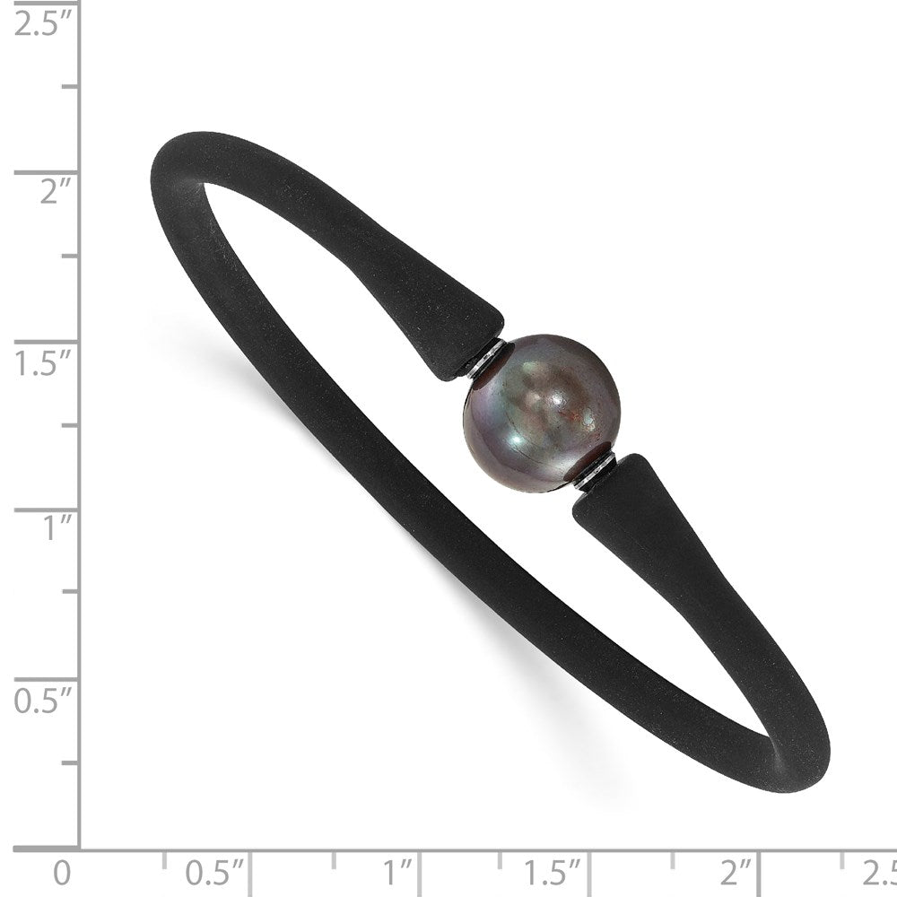 Alternate view of the Stainless Steel, Black Silicone, 11-12mm Black FWC Pearl Bracelet by The Black Bow Jewelry Co.