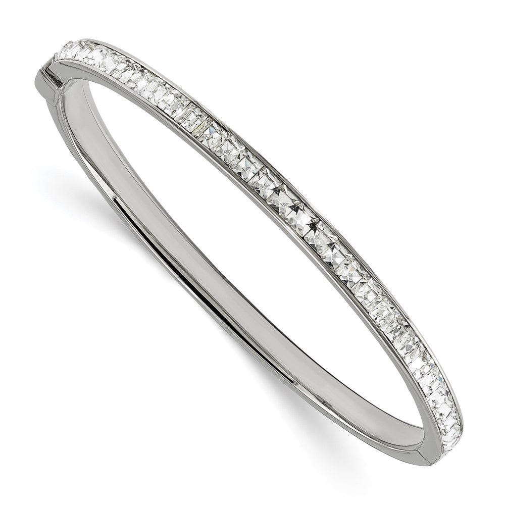 5mm Stainless Steel &amp; White Crystal Hinged Bangle, 7.25 Inch, Item B18796 by The Black Bow Jewelry Co.