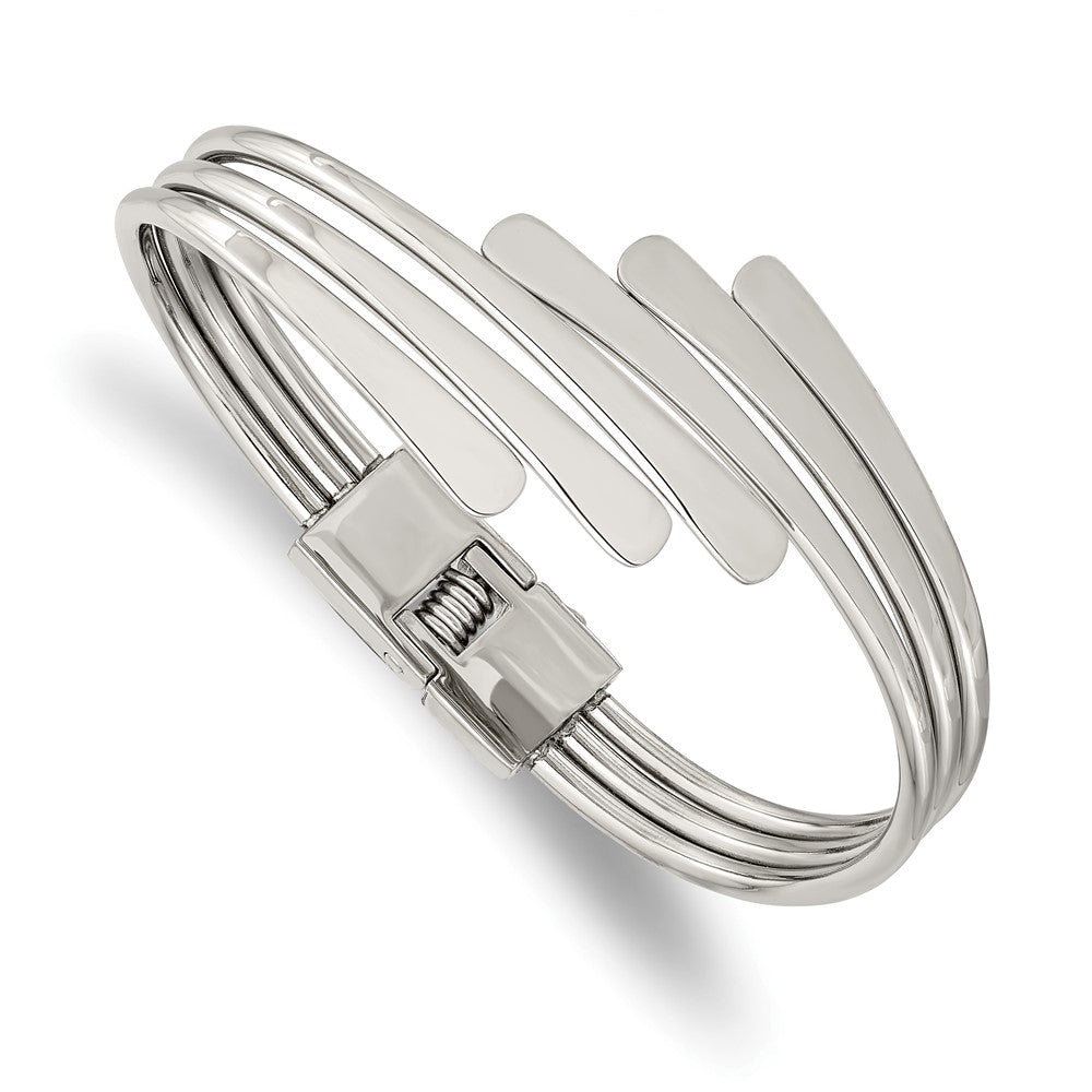 28mm Stainless Steel Polished Triple Bypass Hinged Bangle Bracelet, Item B18799 by The Black Bow Jewelry Co.