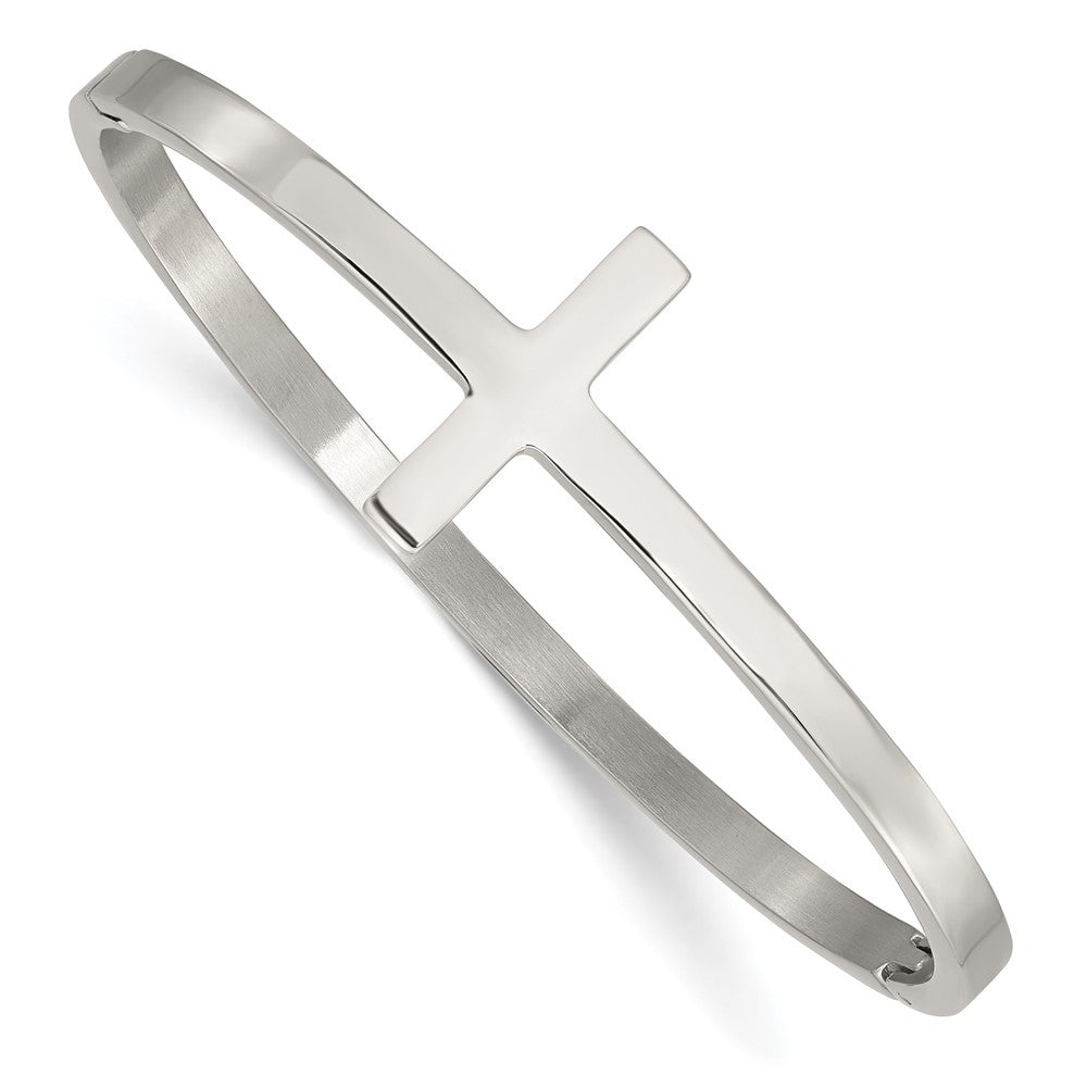 Stainless Steel Polished Cross Hinged Bangle Bracelet, 6.75 Inch, Item B18801 by The Black Bow Jewelry Co.