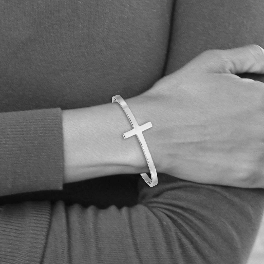 Alternate view of the Stainless Steel Polished Cross Hinged Bangle Bracelet, 6.75 Inch by The Black Bow Jewelry Co.