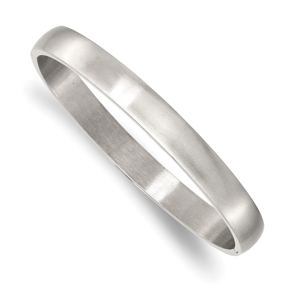 8mm Stainless Steel Engravable Brushed Hinged Bangle Bracelet, 7.25 In, Item B18802 by The Black Bow Jewelry Co.