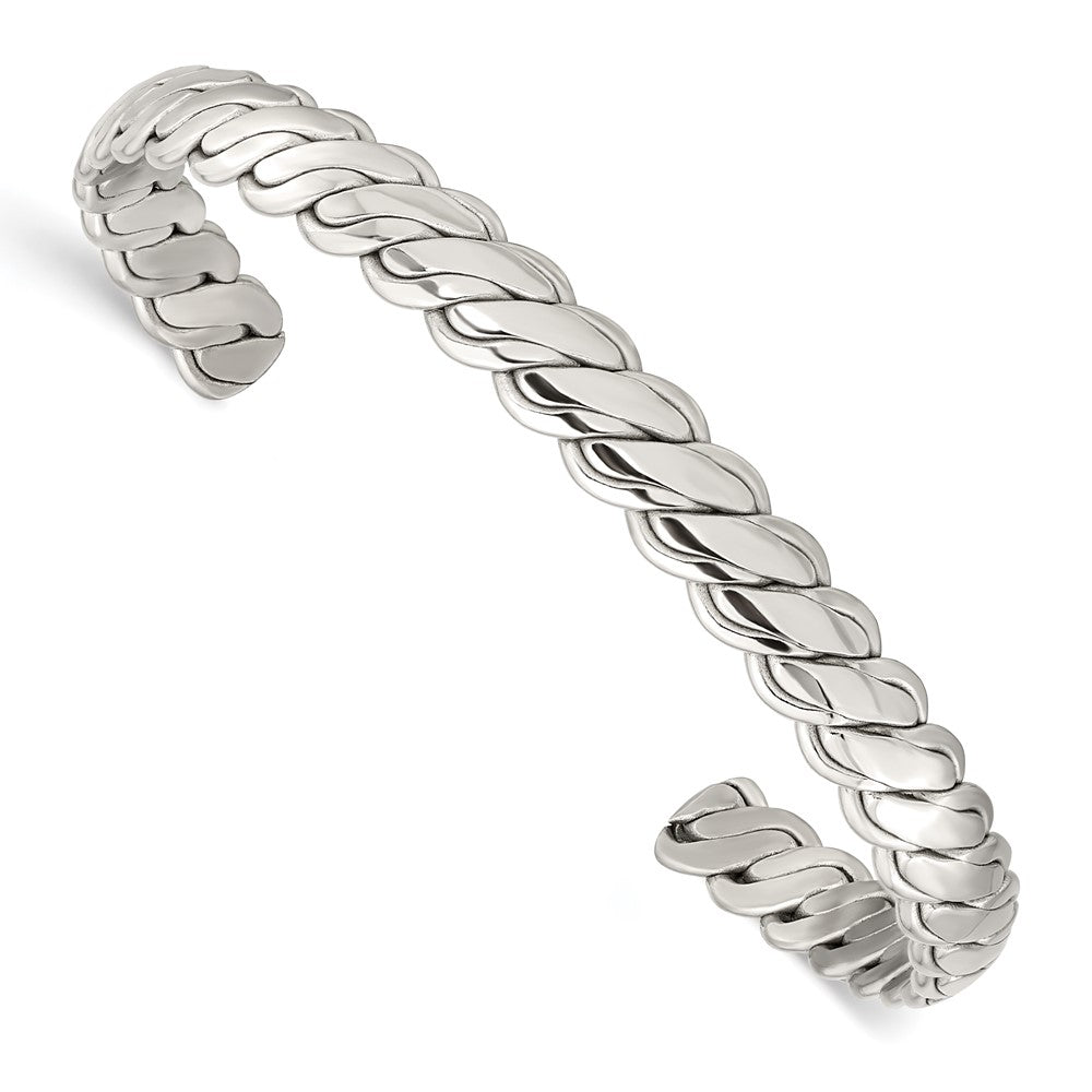 6.5mm Stainless Steel Polished Twisted Cuff Bracelet, 6.5 Inch, Item B18803 by The Black Bow Jewelry Co.