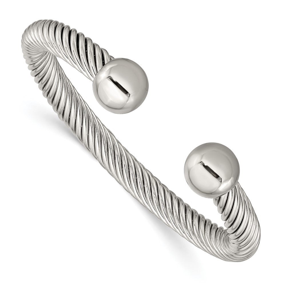 Stainless Steel Polished Twisted Cuff Bracelet, 6.75 Inch, Item B18804 by The Black Bow Jewelry Co.