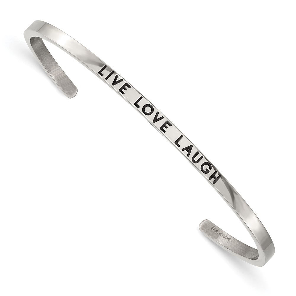 3mm Stainless Steel Enamel &amp; Crystal LIVE LOVE LAUGH Cuff Bracelet, Item B18805 by The Black Bow Jewelry Co.