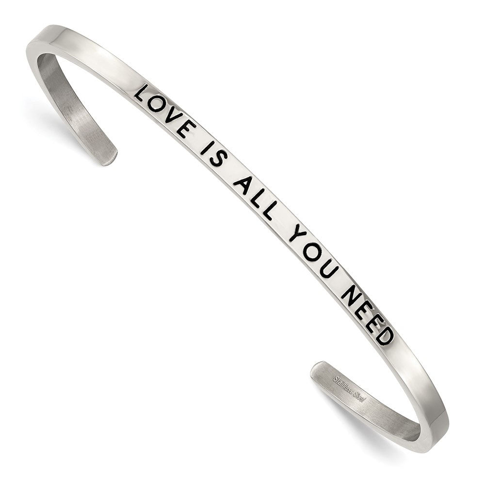 3mm Stainless Steel Enamel Crystal LOVE IS ALL YOU NEED Cuff Bracelet, Item B18809 by The Black Bow Jewelry Co.