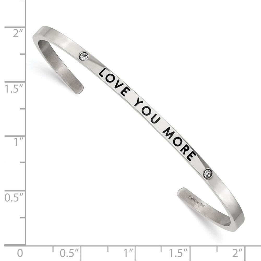 Alternate view of the 3mm Stainless Steel Enamel &amp; Crystal LOVE YOU MORE Cuff Bracelet by The Black Bow Jewelry Co.