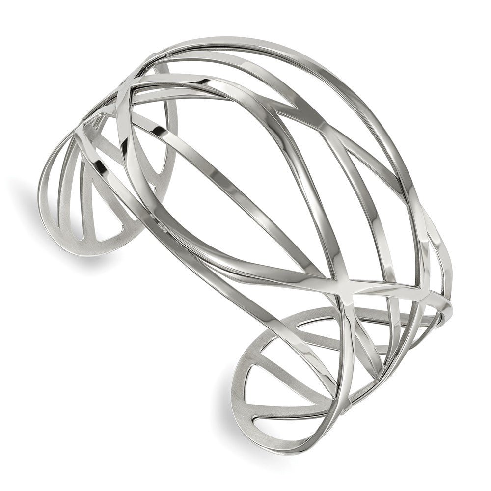 42mm Stainless Steel Polished Negative Space Cuff Bracelet, 7 Inch, Item B18814 by The Black Bow Jewelry Co.