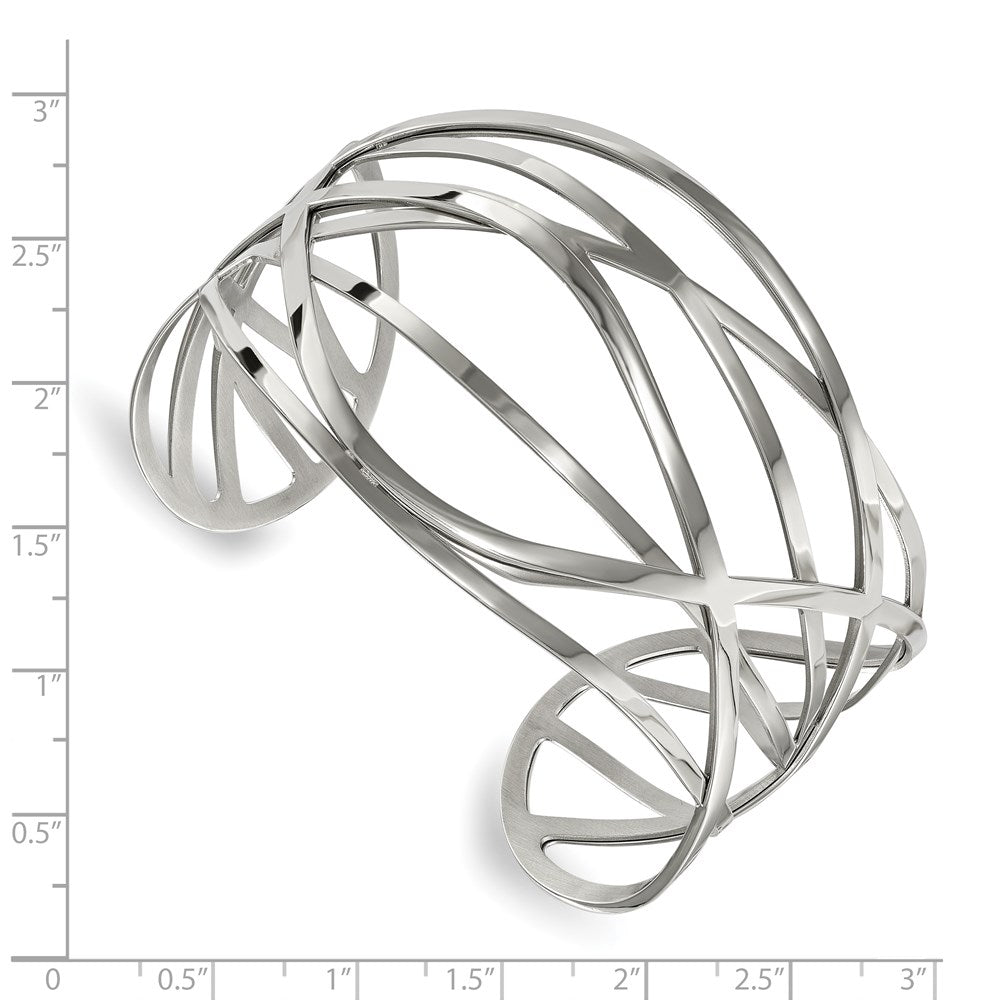 Alternate view of the 42mm Stainless Steel Polished Negative Space Cuff Bracelet, 7 Inch by The Black Bow Jewelry Co.