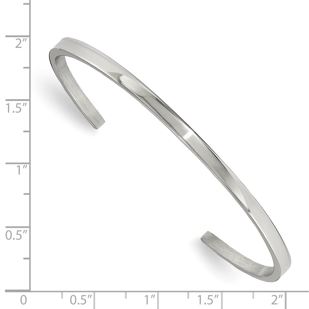 Alternate view of the 3mm Stainless Steel Polished Flat Cuff Bracelet, 6.5 Inch by The Black Bow Jewelry Co.