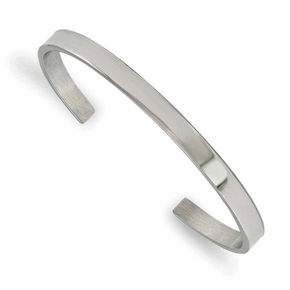 5mm Stainless Steel Polished Flat Cuff Bracelet, 6.5 Inch, Item B18817 by The Black Bow Jewelry Co.