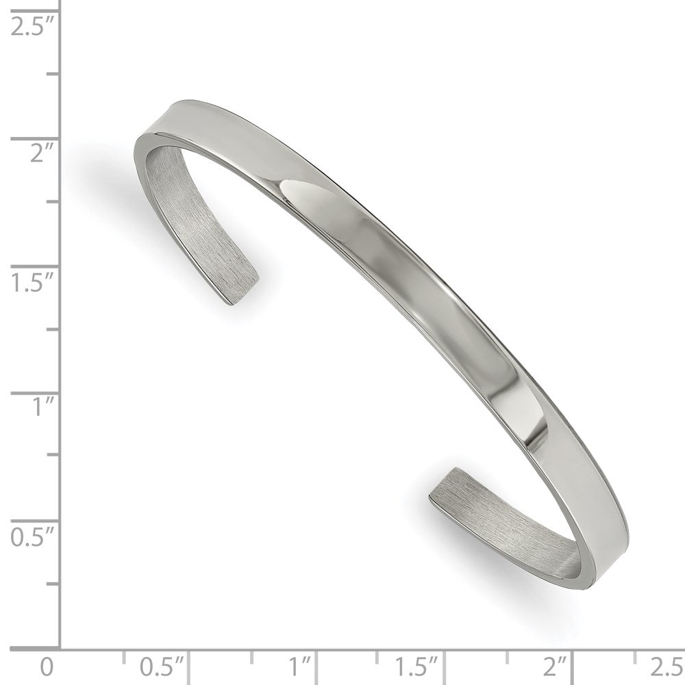 Alternate view of the 5mm Stainless Steel Polished Flat Cuff Bracelet, 6.5 Inch by The Black Bow Jewelry Co.