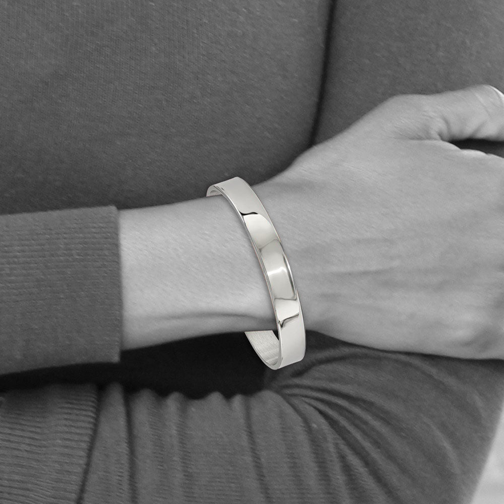 Alternate view of the 9mm Stainless Steel Polished Flat Cuff Bracelet, 6.5 Inch by The Black Bow Jewelry Co.
