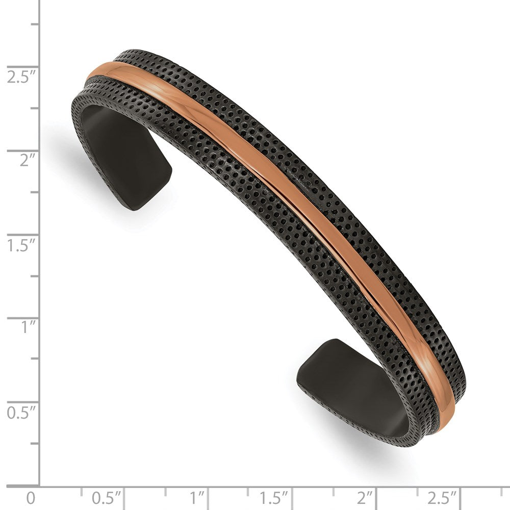 Alternate view of the 10mm Black &amp; Brown Plated Stainless Steel Cuff Bracelet, 7.5 Inch by The Black Bow Jewelry Co.