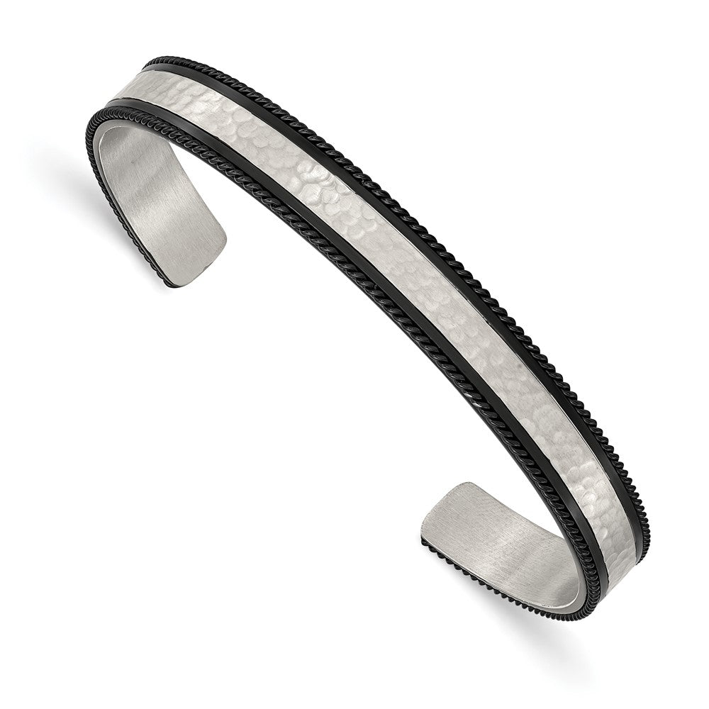 8.5mm Stainless Steel &amp; Black Plated Hammered Cuff Bracelet, 7.25 Inch, Item B18829 by The Black Bow Jewelry Co.