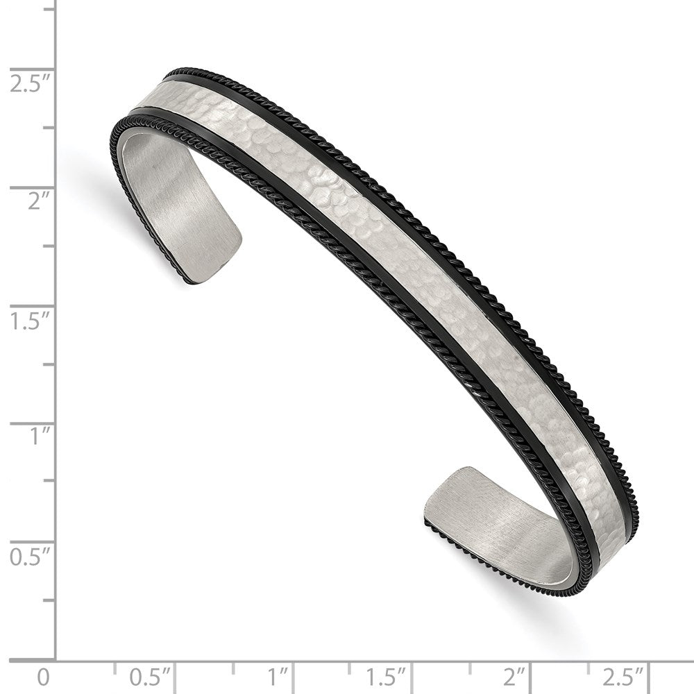 Alternate view of the 8.5mm Stainless Steel &amp; Black Plated Hammered Cuff Bracelet, 7.25 Inch by The Black Bow Jewelry Co.