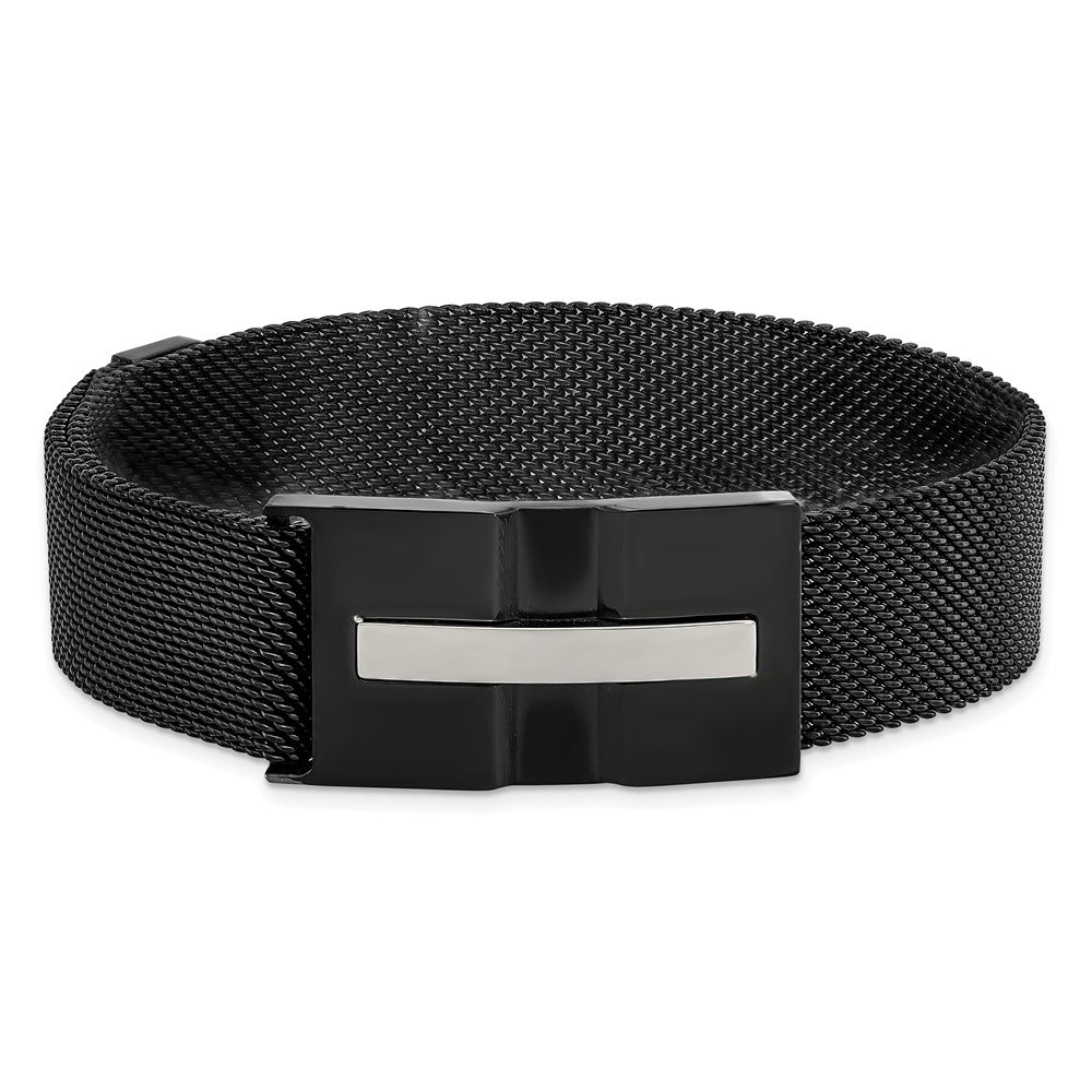 Alternate view of the Black Plated Stainless Steel Mesh Adjustable Bracelet, 9.25 Inch by The Black Bow Jewelry Co.