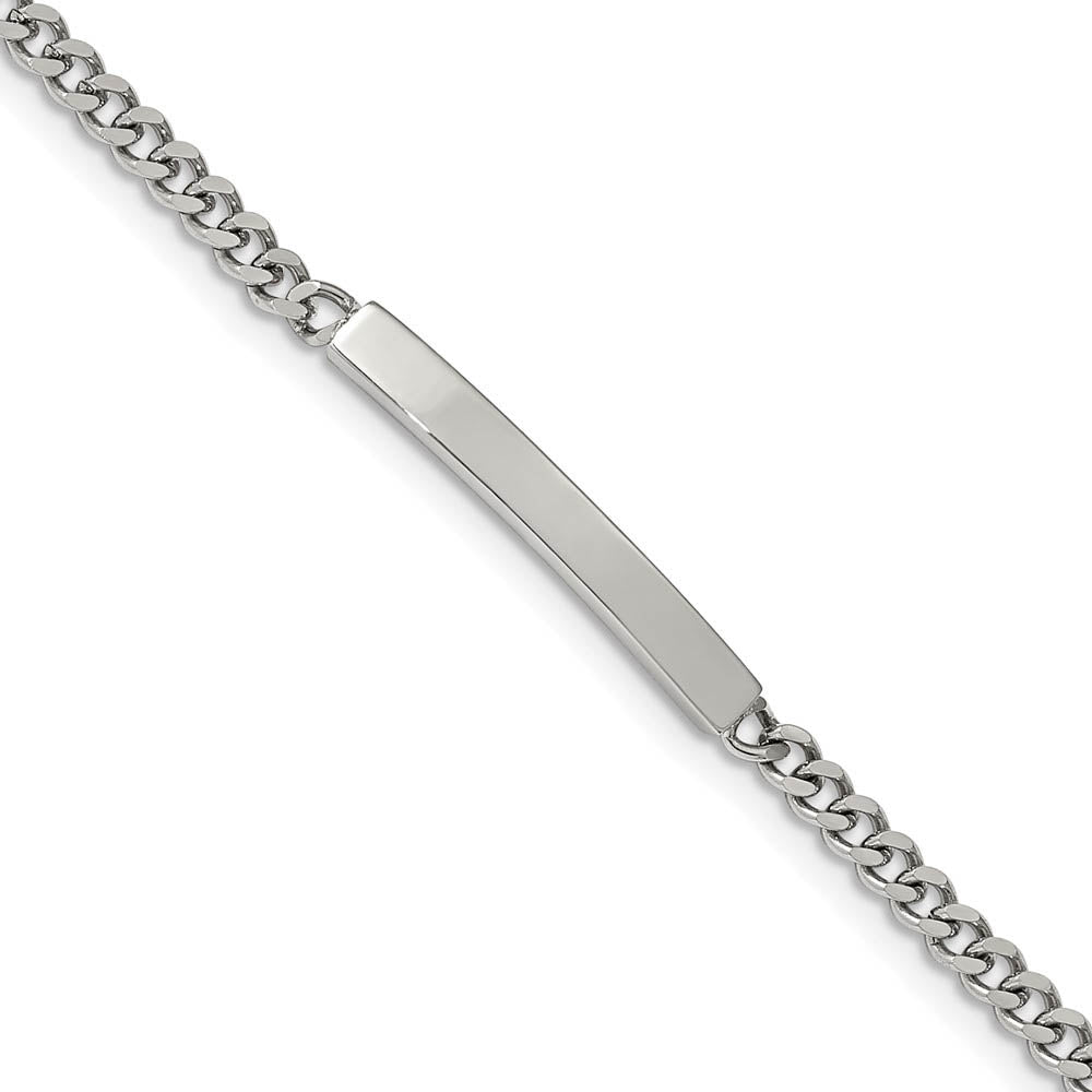 Women's 4mm Stainless Steel Flat Curb Link I.D. Bracelet, 8.5 Inch, Item B18834 by The Black Bow Jewelry Co.