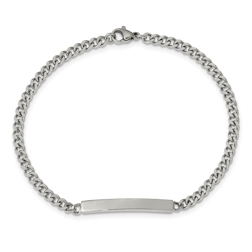 Alternate view of the Women's 4mm Stainless Steel Flat Curb Link I.D. Bracelet, 8.5 Inch by The Black Bow Jewelry Co.