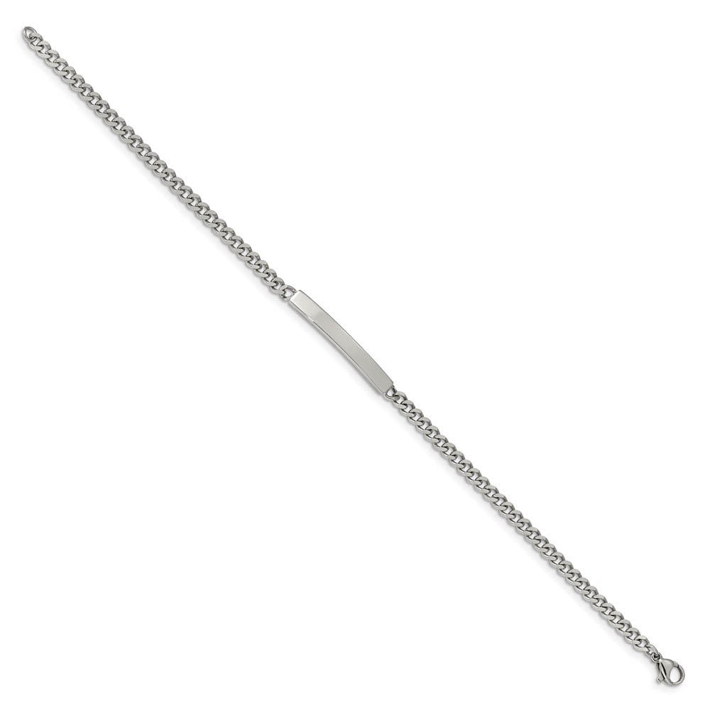 Alternate view of the Women's 4mm Stainless Steel Flat Curb Link I.D. Bracelet, 8.5 Inch by The Black Bow Jewelry Co.