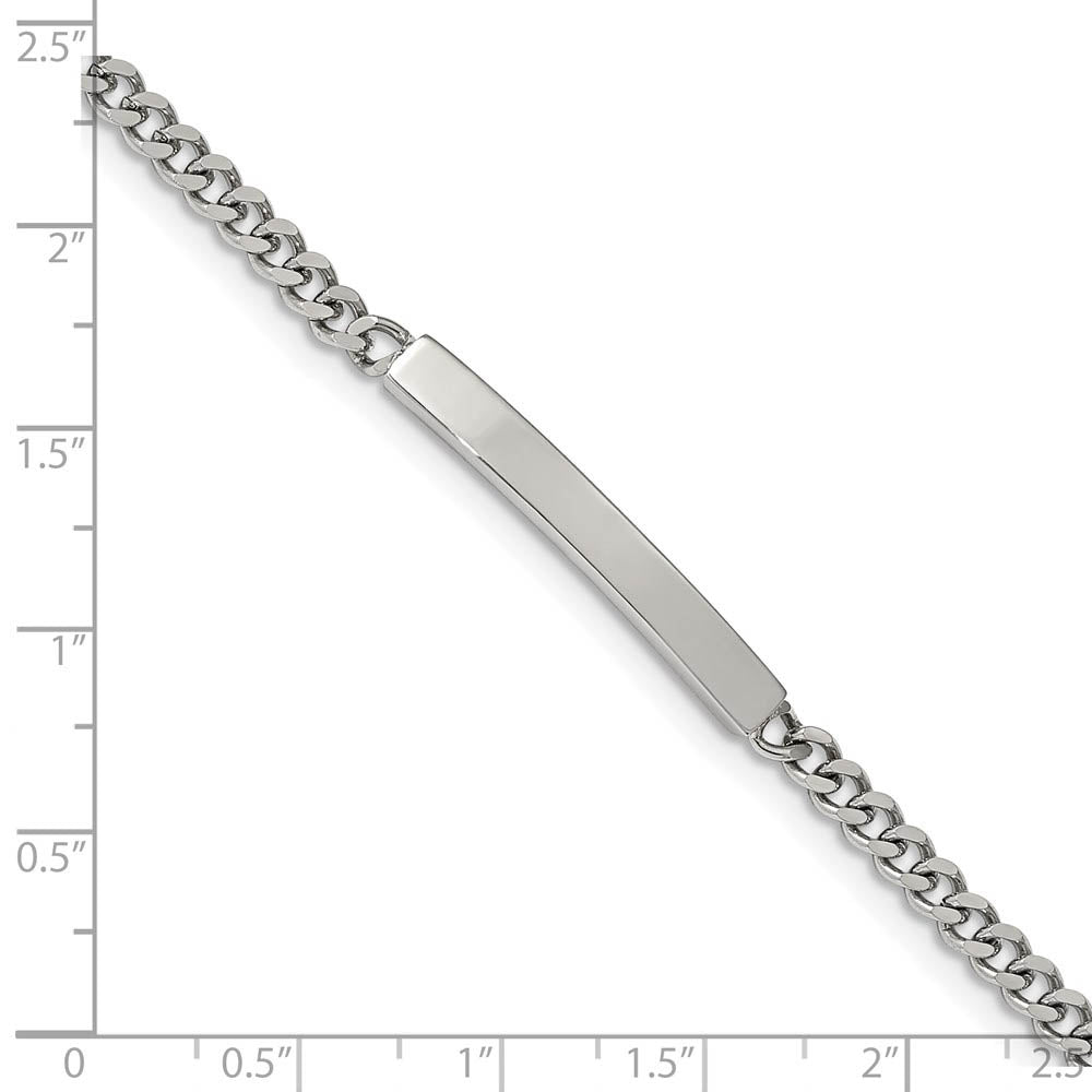 Alternate view of the Women's 4mm Stainless Steel Flat Curb Link I.D. Bracelet, 8.5 Inch by The Black Bow Jewelry Co.