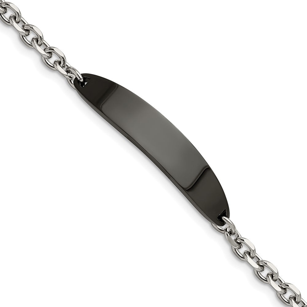 Ladies Stainless Steel Cable Link &amp; Black Plated I.D. Bracelet, 8 Inch, Item B18842 by The Black Bow Jewelry Co.