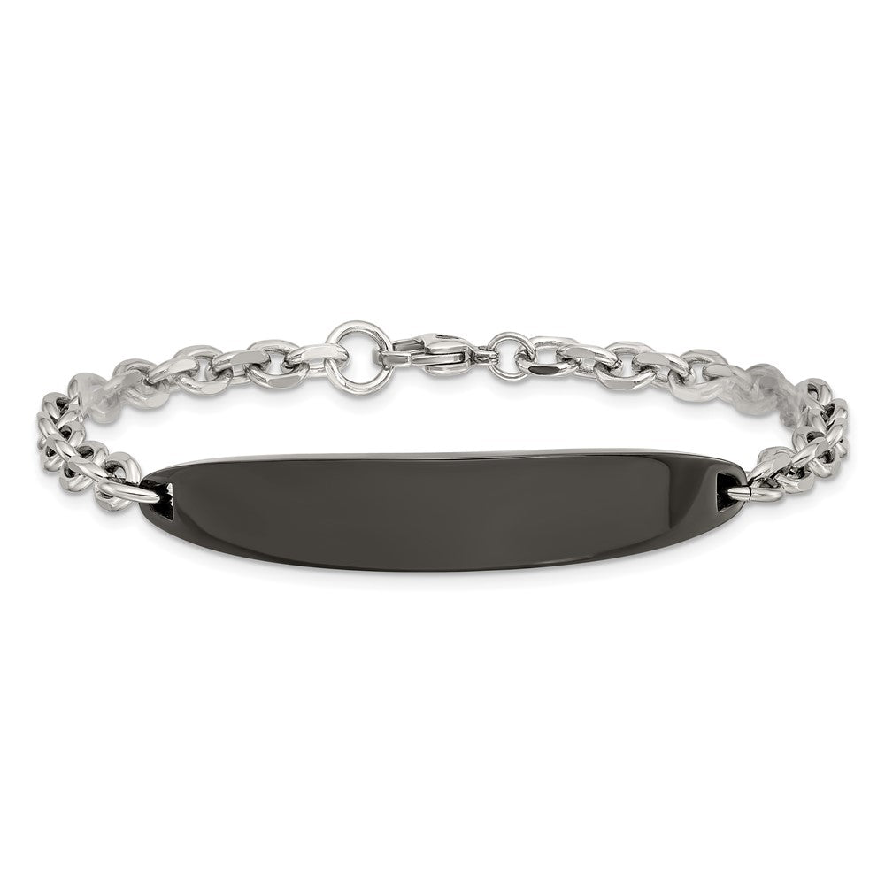 Alternate view of the Ladies Stainless Steel Cable Link &amp; Black Plated I.D. Bracelet, 8 Inch by The Black Bow Jewelry Co.