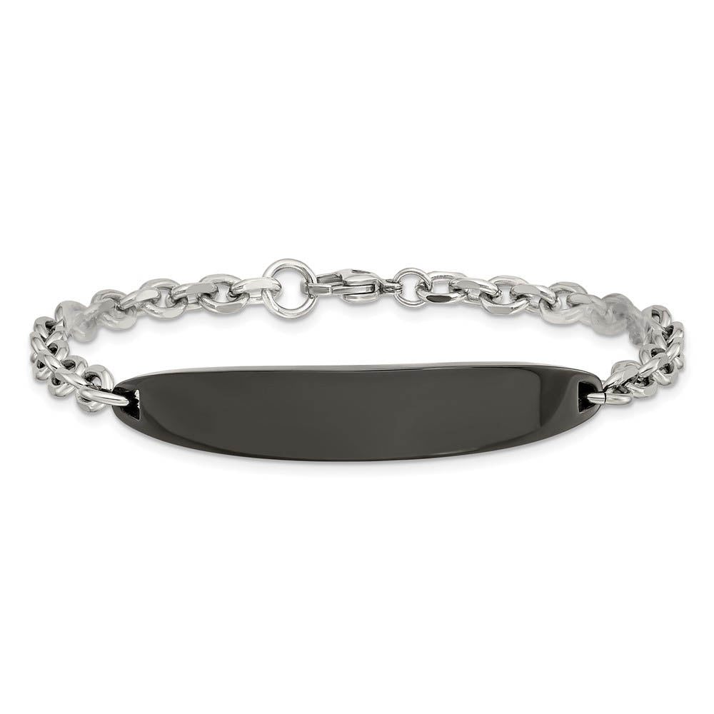 Alternate view of the Ladies Stainless Steel Cable Link & Black Plated I.D. Bracelet, 8 Inch by The Black Bow Jewelry Co.