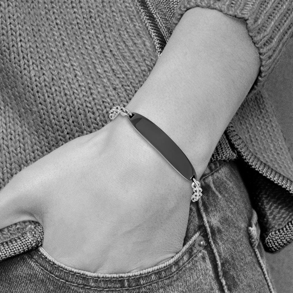 Alternate view of the Ladies Stainless Steel Cable Link &amp; Black Plated I.D. Bracelet, 8 Inch by The Black Bow Jewelry Co.