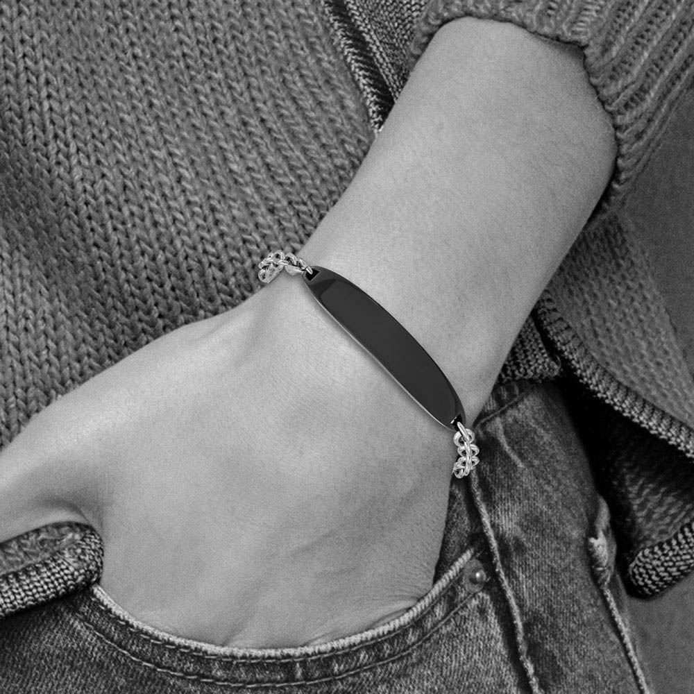 Alternate view of the Ladies Stainless Steel Cable Link & Black Plated I.D. Bracelet, 8 Inch by The Black Bow Jewelry Co.
