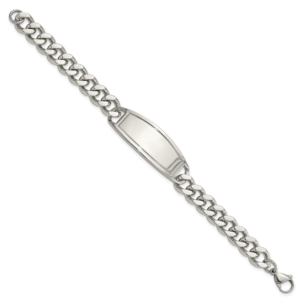 Alternate view of the Men&#39;s Stainless Steel Curb Link Grooved I.D. Bracelet, 8.5 Inch by The Black Bow Jewelry Co.