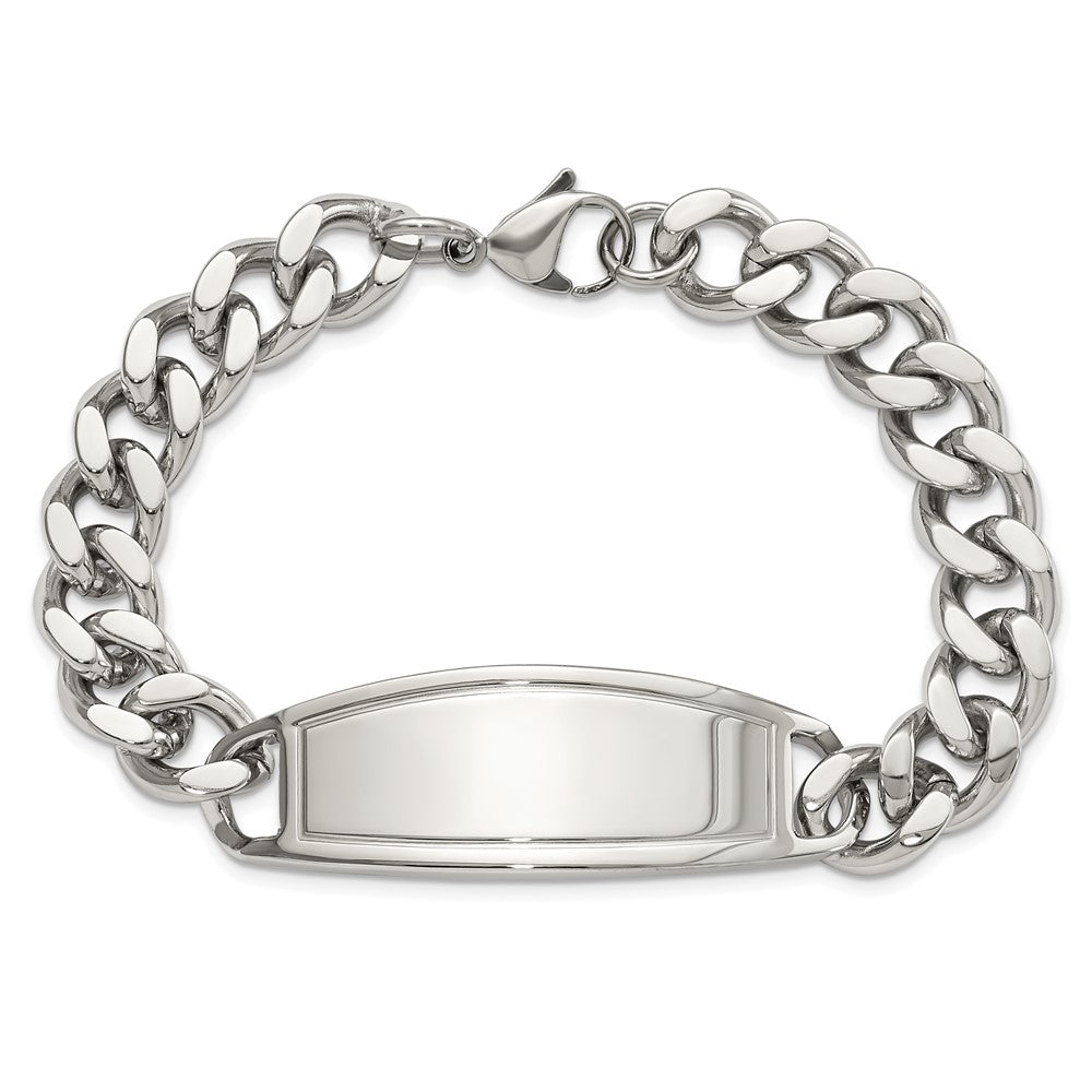 Alternate view of the Men&#39;s Stainless Steel Curb Link Grooved I.D. Bracelet, 8.5 Inch by The Black Bow Jewelry Co.