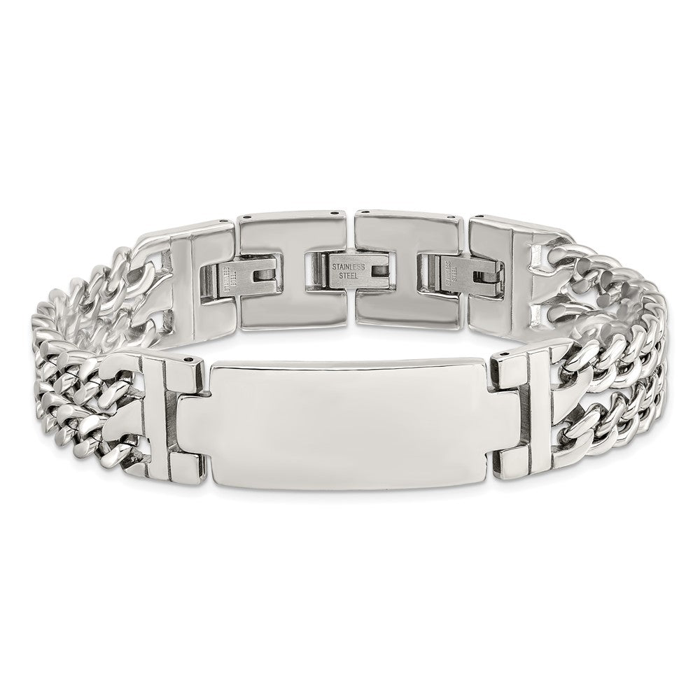 Alternate view of the Men&#39;s Stainless Steel Adjustable Double Curb I.D. Bracelet, 8.25 Inch by The Black Bow Jewelry Co.