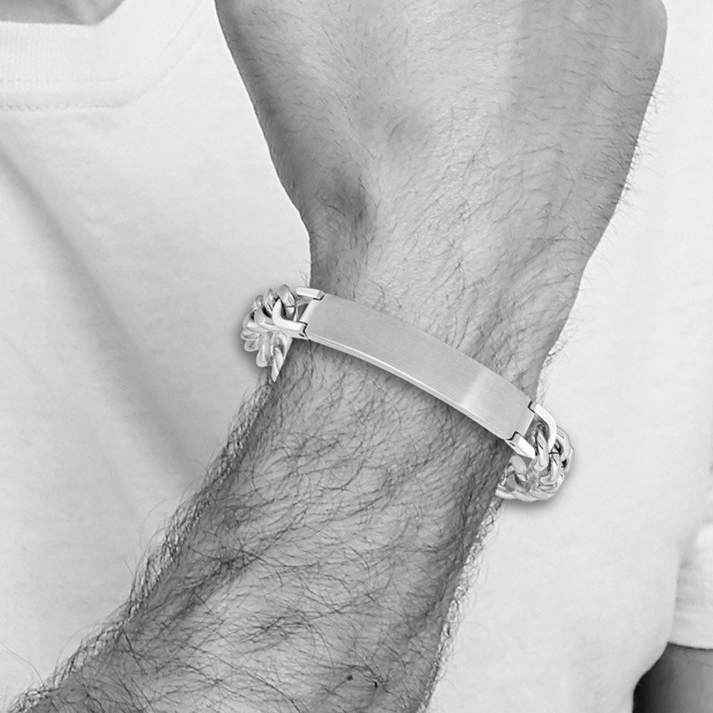 Alternate view of the Men&#39;s Stainless Steel Adjustable Curb Link Brushed I.D. Bracelet, 9 In by The Black Bow Jewelry Co.