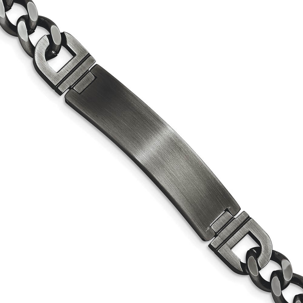 Stainless Steel Brushed & Antiqued Curb Link I.D. Bracelet, 8.75 Inch, Item B18847 by The Black Bow Jewelry Co.