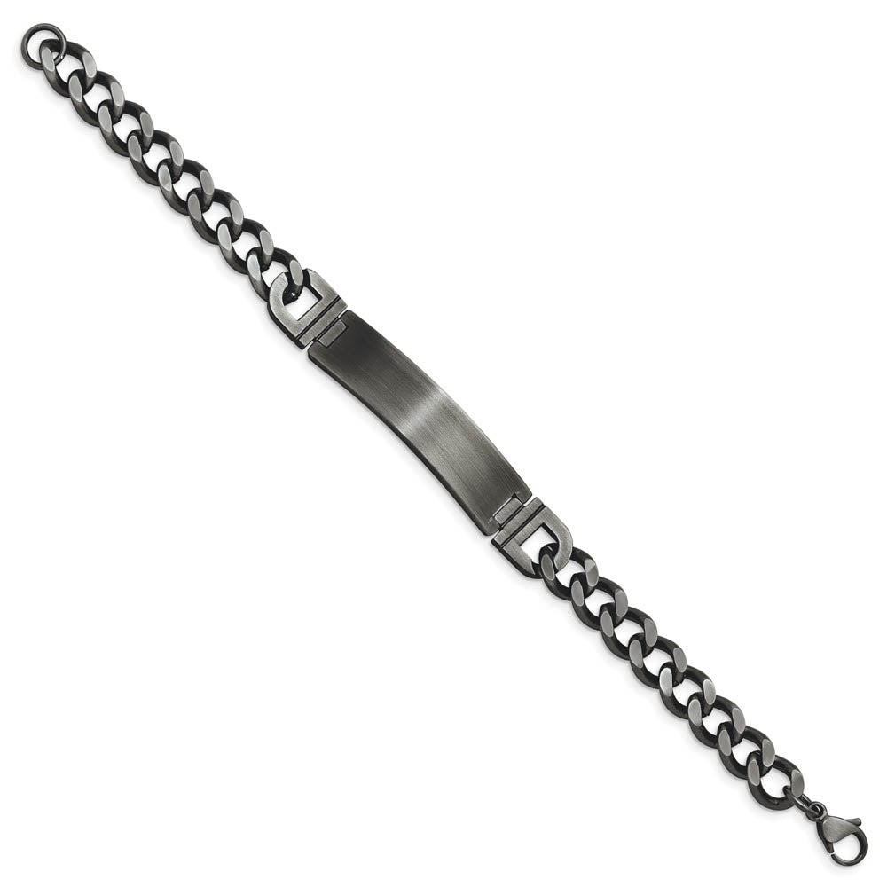 Alternate view of the Stainless Steel Brushed & Antiqued Curb Link I.D. Bracelet, 8.75 Inch by The Black Bow Jewelry Co.