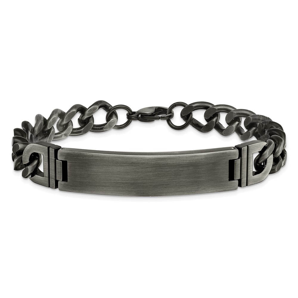 Alternate view of the Stainless Steel Brushed & Antiqued Curb Link I.D. Bracelet, 8.75 Inch by The Black Bow Jewelry Co.