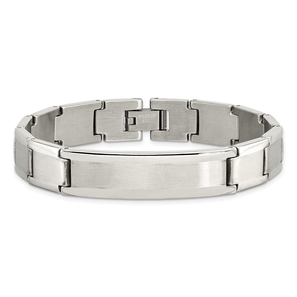 Alternate view of the Mens 11.5mm Stainless Steel Brushed &amp; Polished I.D. Bracelet, 8.25 In by The Black Bow Jewelry Co.